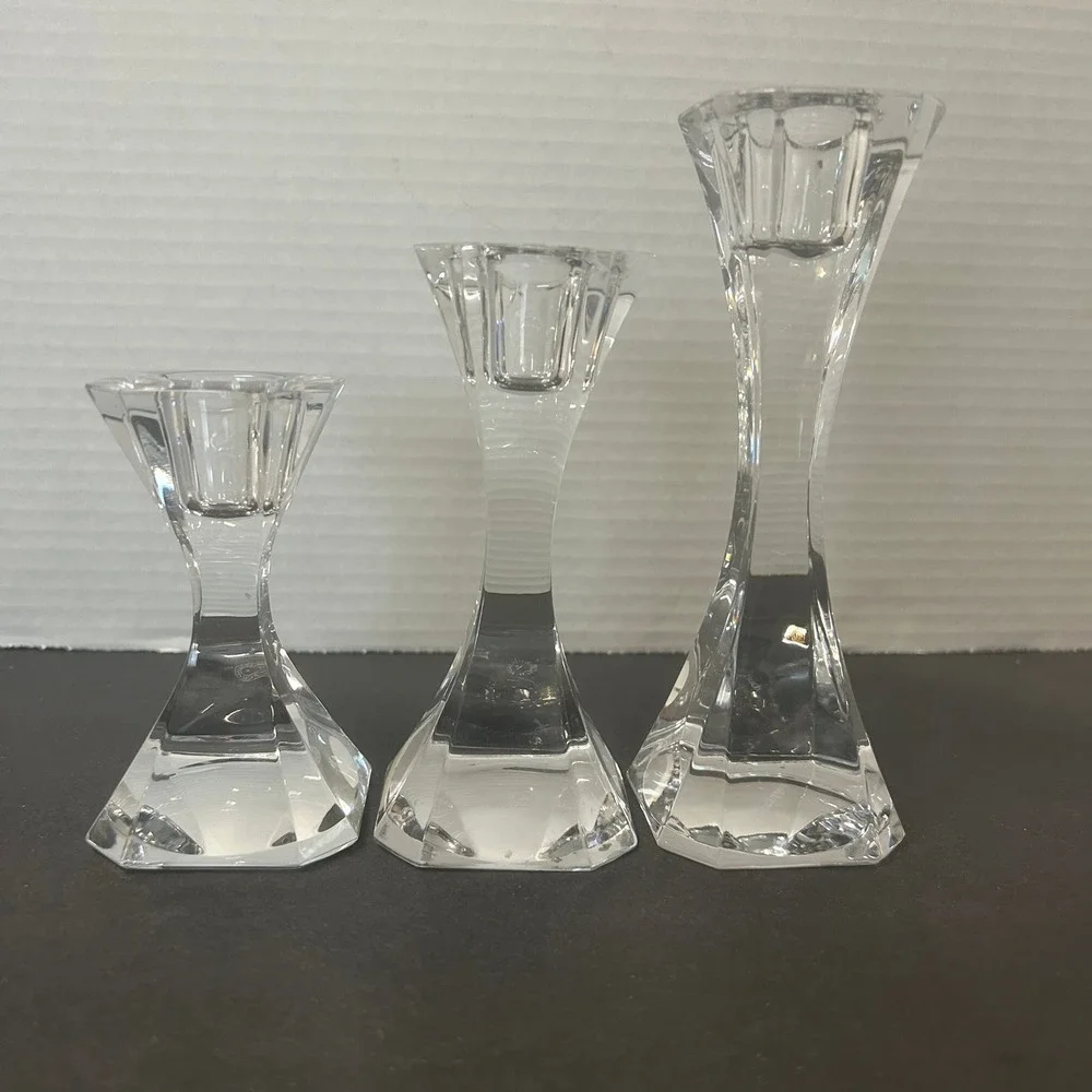 Villeroy & Boch Candlestick Set Clear Lead Crystal Graduated Trio